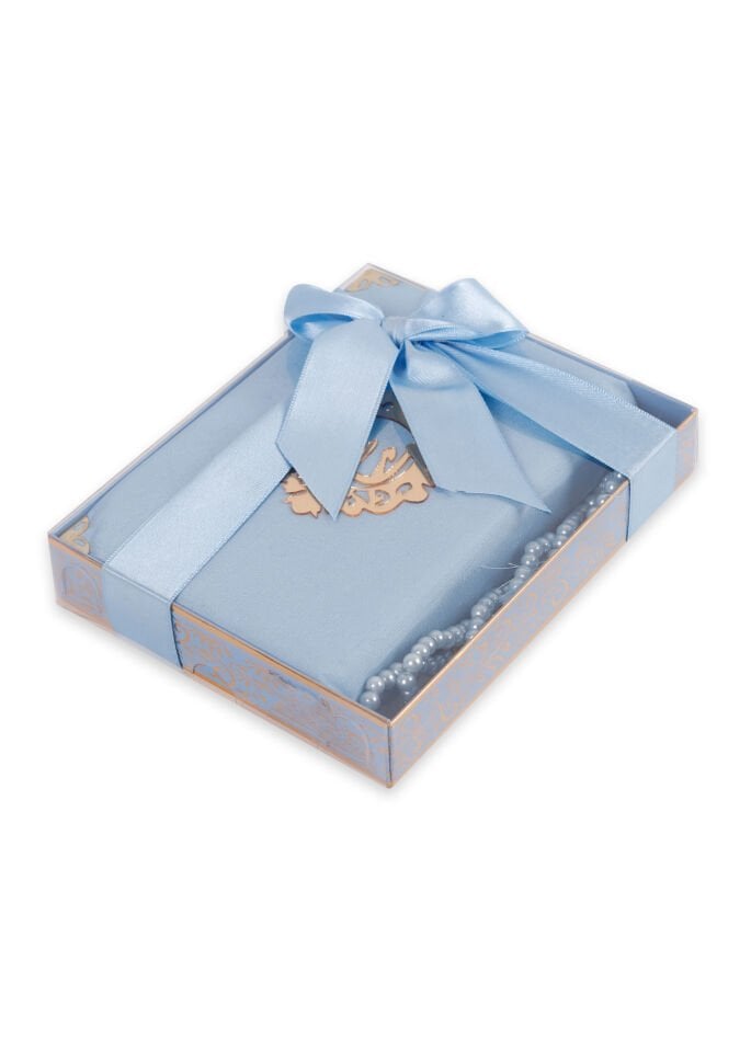 AFİL SERİSİ KUTULU (Çanta Boy Kuran+Seccade+İnci Tespih) Set NO:1 BEBE MAVİ