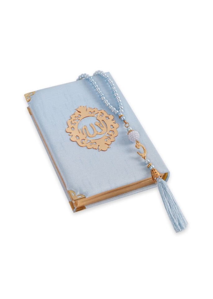 AFİL SERİSİ KUTULU (Çanta Boy Kuran+Seccade+İnci Tespih) Set NO:1 BEBE MAVİ