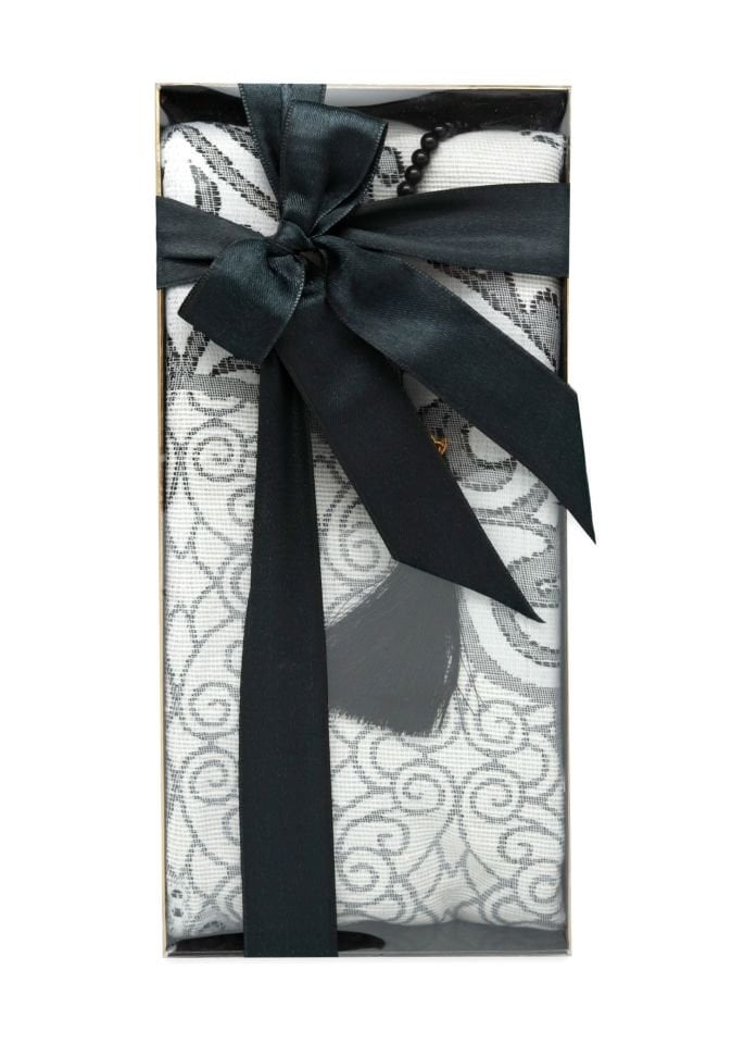 ESİLA SERİSİ KUTULU (Pamuk Seccde+İnci Tespih) NO:1 SİYAH