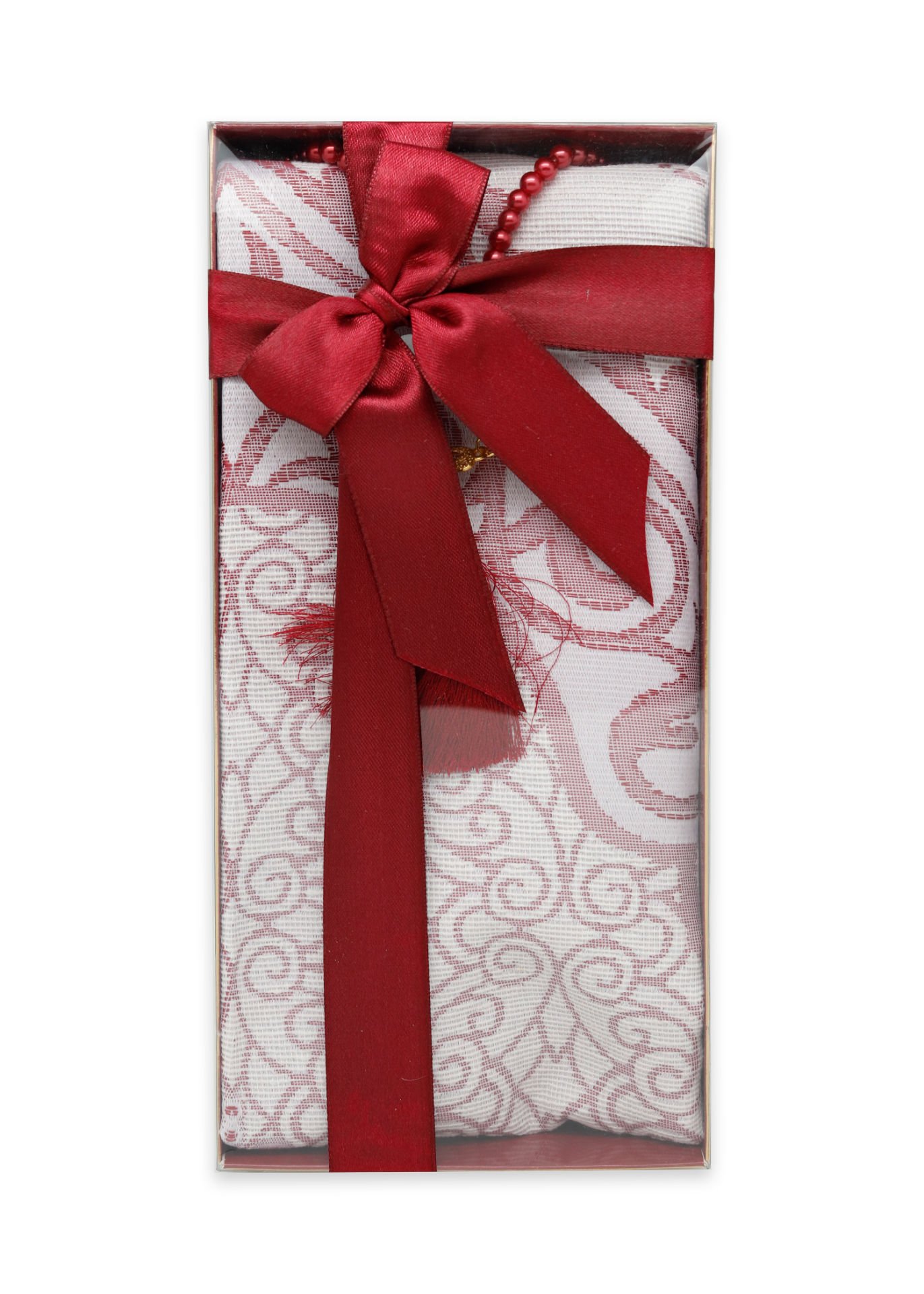 ESİLA SERİSİ KUTULU (Pamuk Seccde+İnci Tespih) NO:1 BORDO