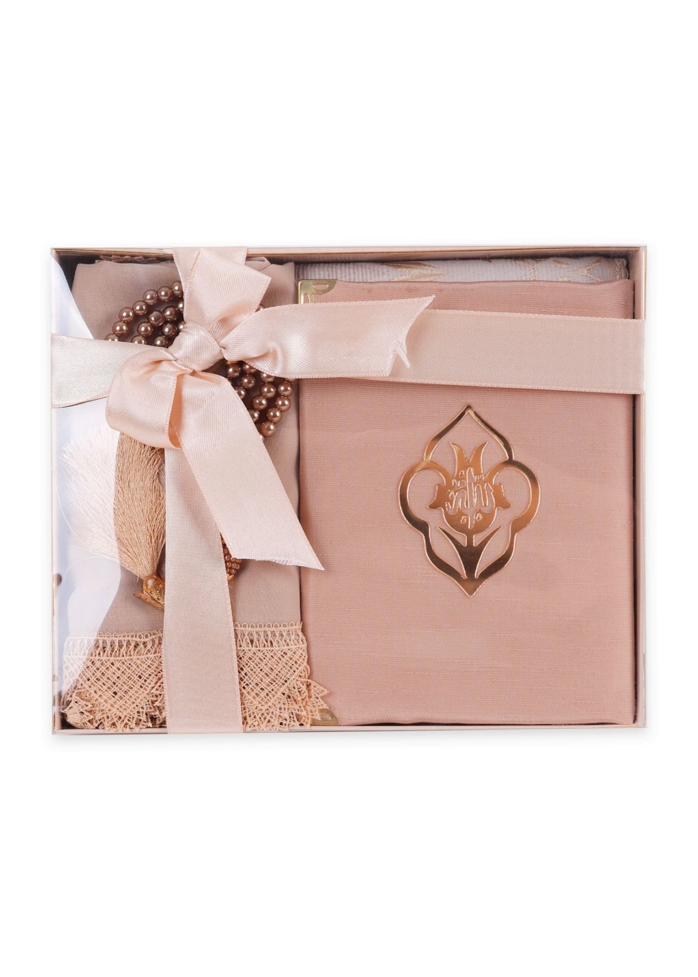 AFRA SERİSİ KUTULU (Pamuk Seccade+Yasin+İnci Tespih+Güpürlü Şal) Set NO:1 GOLD