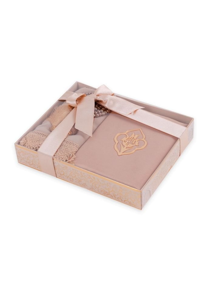 AFRA SERİSİ KUTULU (Pamuk Seccade+Yasin+İnci Tespih+Güpürlü Şal) Set NO:1 GOLD