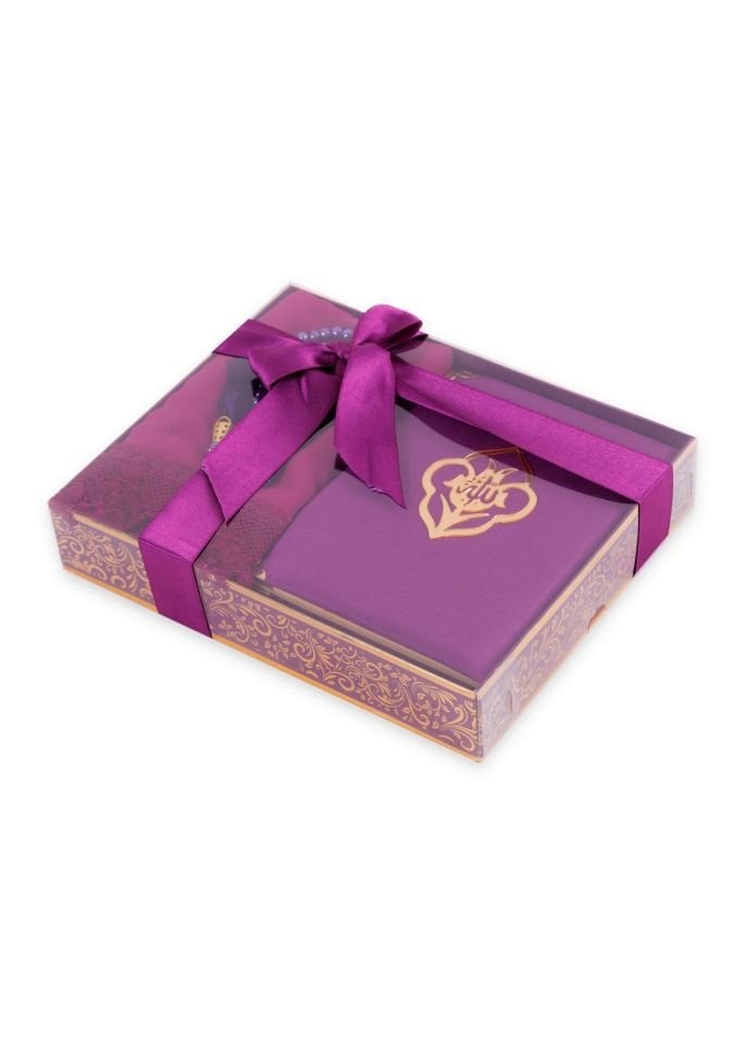 AFRA SERİSİ KUTULU (Pamuk Seccade+Yasin+İnci Tespih+Güpürlü Şal) Set NO:1 MÜRDÜM