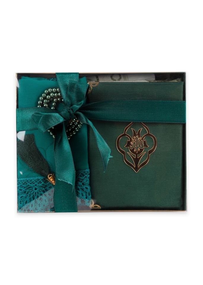 AFRA SERİSİ KUTULU (Pamuk Seccade+Yasin+İnci Tespih+Güpürlü Şal) Set NO:1 YEŞİL