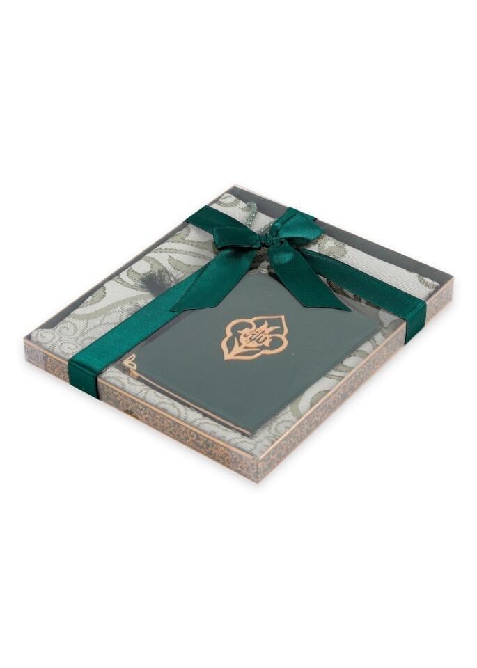 VERA SERİSİ KUTULU KARE SET (Seccade+Şantuk Yasin+İnci Tespih) NO:1 YEŞİL