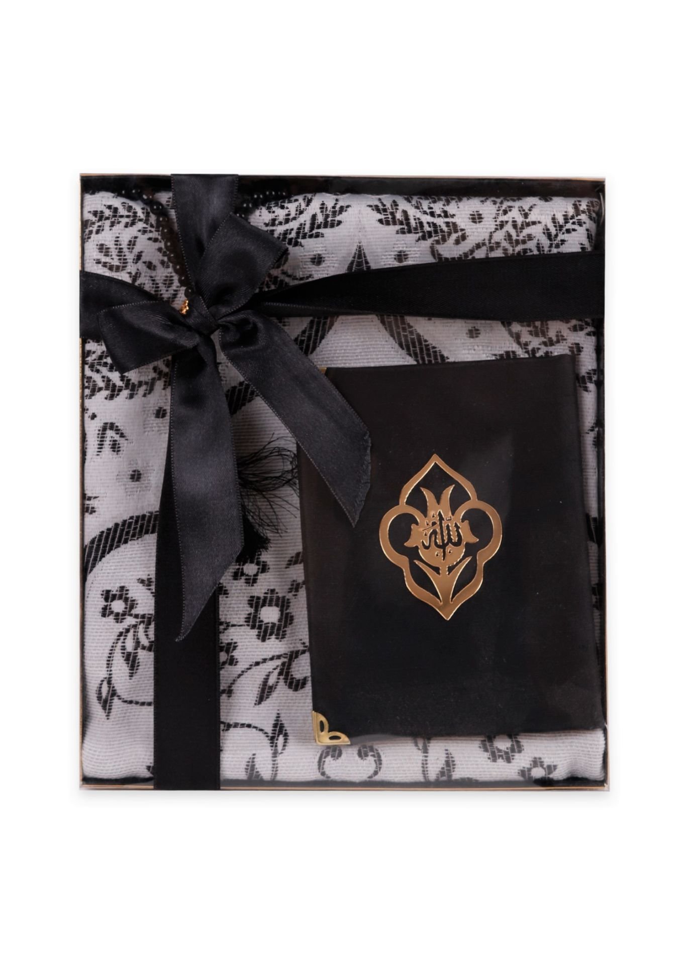 VERA SERİSİ KUTULU KARE SET (Seccade+Şantuk Yasin+İnci Tespih) NO:1 SİYAH