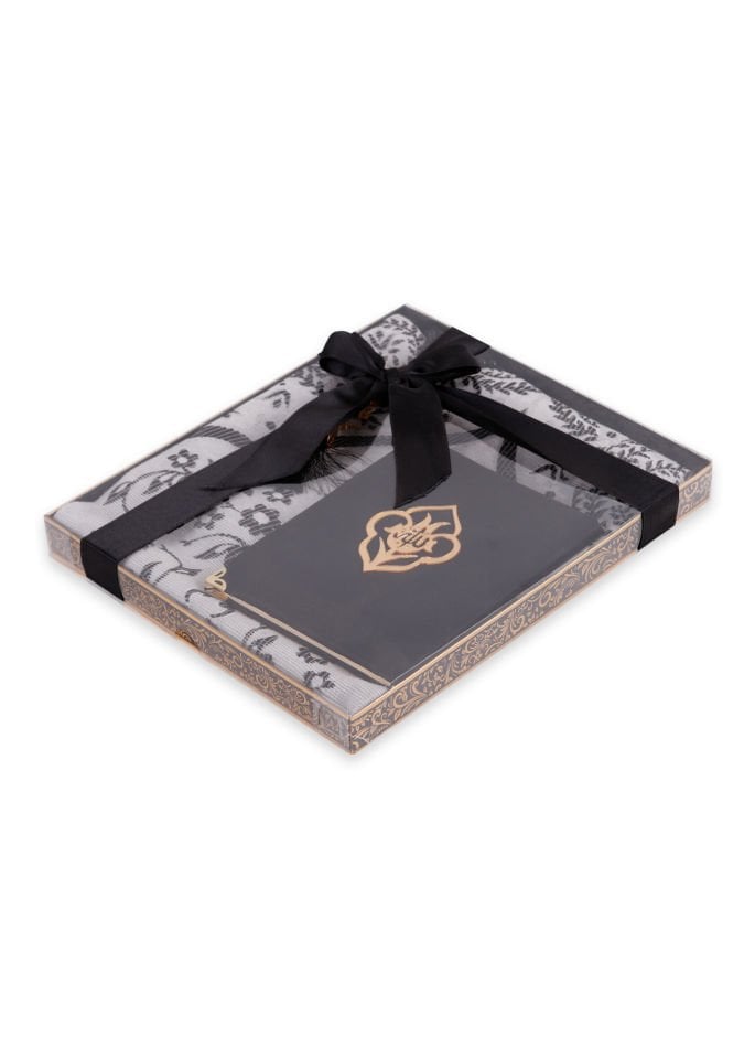 VERA SERİSİ KUTULU KARE SET (Seccade+Şantuk Yasin+İnci Tespih) NO:1 SİYAH