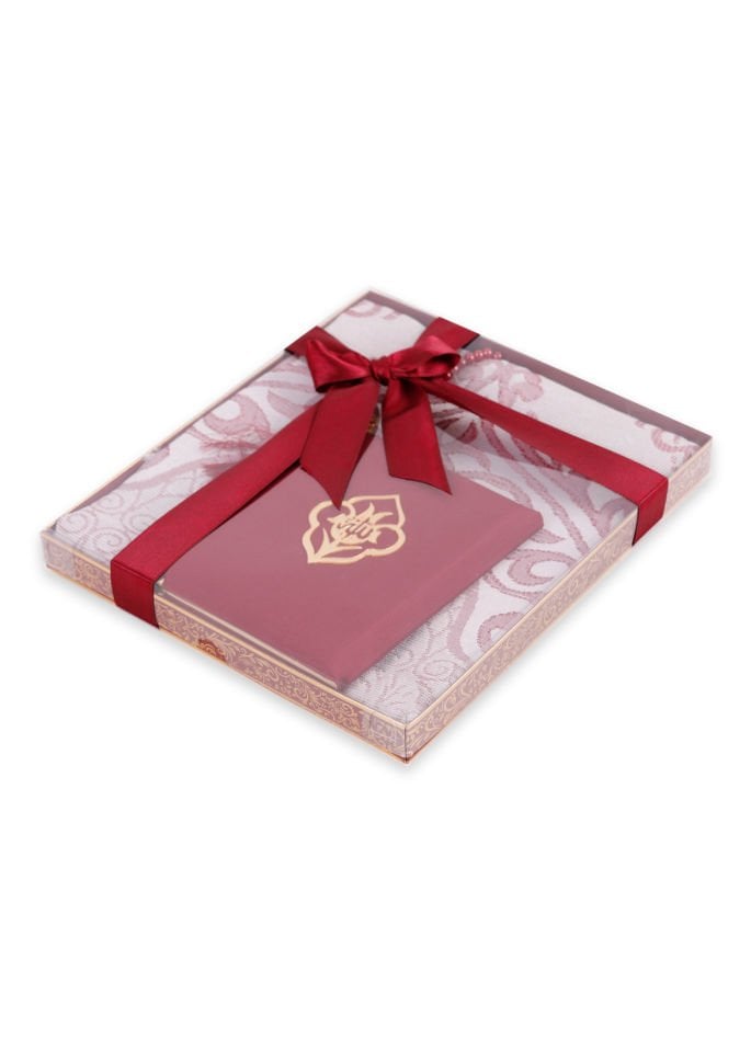 VERA SERİSİ KUTULU KARE SET (Seccade+Şantuk Yasin+İnci Tespih) NO:1 BORDO