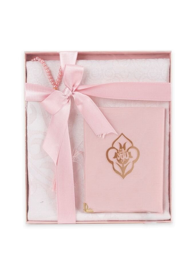 VERA SERİSİ KUTULU KARE SET (Seccade+Şantuk Yasin+İnci Tespih) NO:1 PUDRA