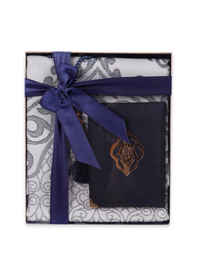 VERA SERİSİ KUTULU KARE SET (Seccade+Şantuk Yasin+İnci Tespih) NO:1 LACİVERT