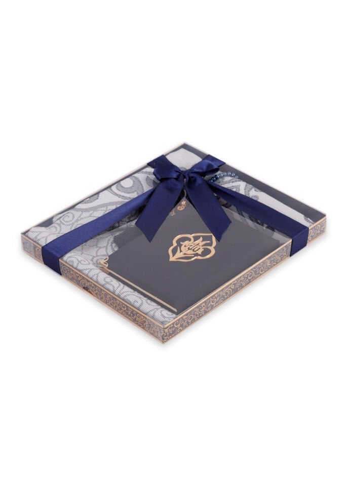 VERA SERİSİ KUTULU KARE SET (Seccade+Şantuk Yasin+İnci Tespih) NO:1 LACİVERT