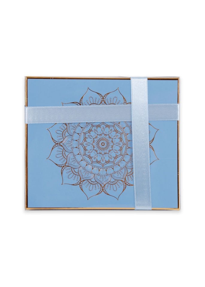 MEVA SERİSİ KUTULU KARE SET (Madalyonlu Çanta+ Şantuk Yasin+ İnci Tespih) NO:1 BEBE MAVİ