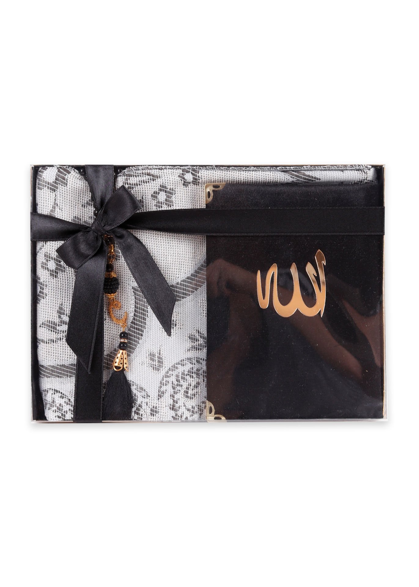 TUBA SERİSİ KUTULU ( Ucuz Set Seccade+Yasin+İnci Tespih) TREND NO:1 SİYAH