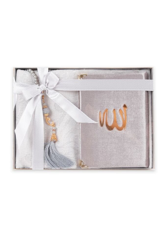 TUBA SERİSİ KUTULU ( Ucuz Set Seccade+Yasin+İnci Tespih) TREND NO:1 GRİ