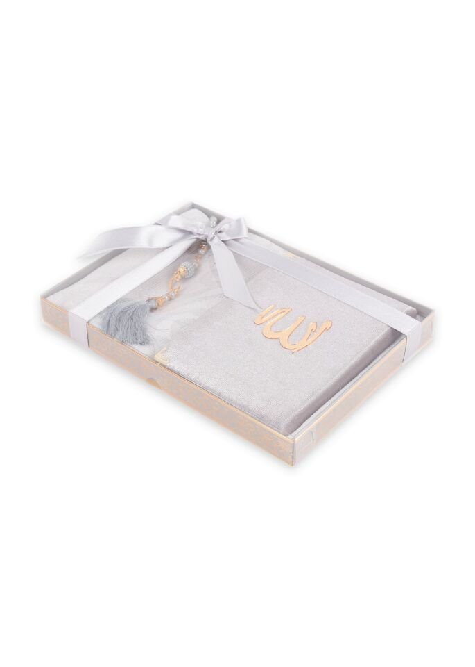 TUBA SERİSİ KUTULU ( Ucuz Set Seccade+Yasin+İnci Tespih) TREND NO:1 GRİ