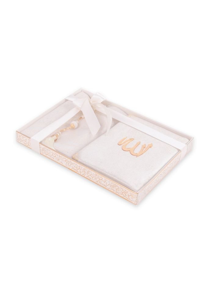 TUBA SERİSİ KUTULU ( Ucuz Set Seccade+Yasin+İnci Tespih) TREND NO:1 KREM