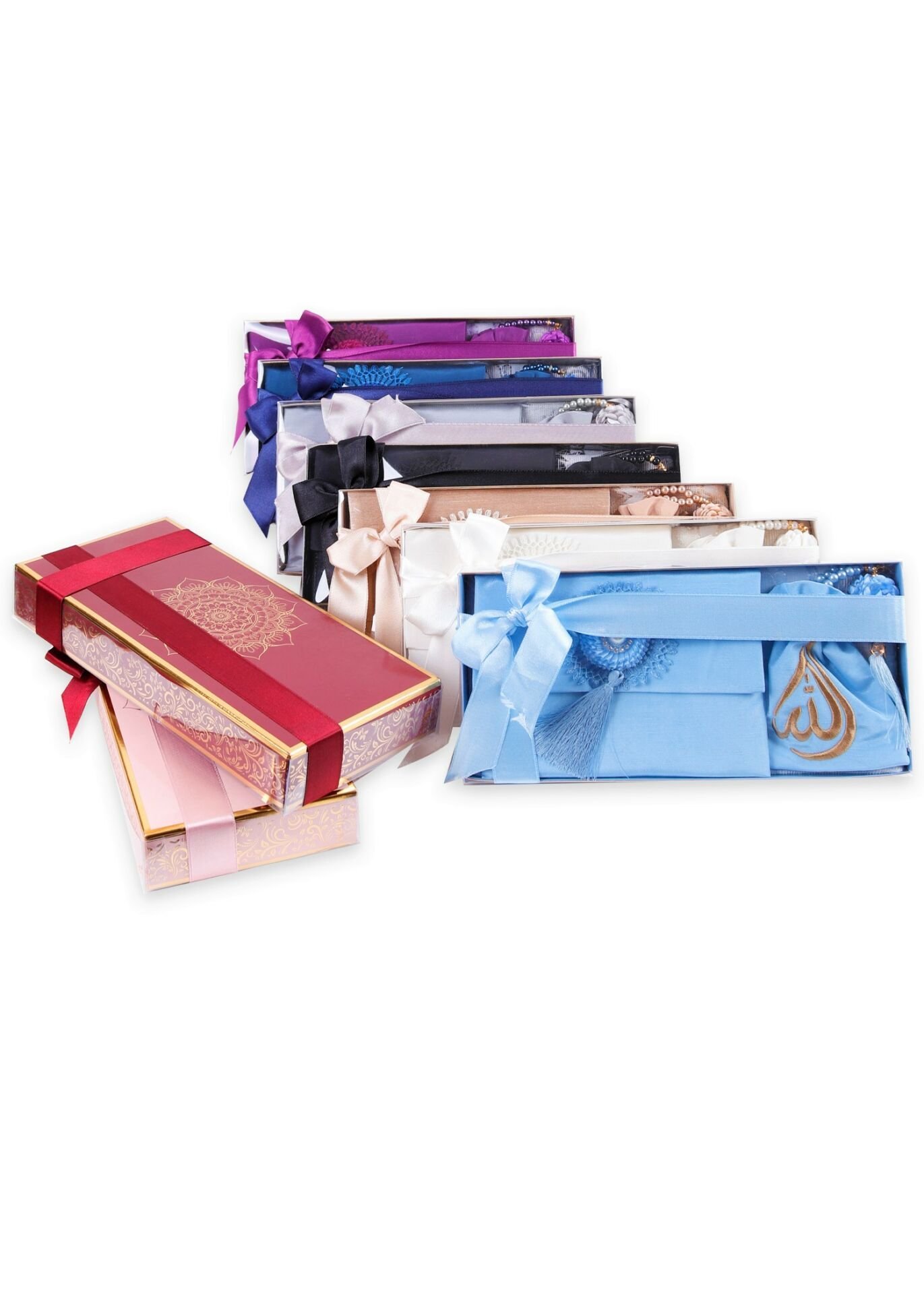 ENFAL SERİSİ KUTULU (Seccade+Disko Top Tespih+Nakışlı Kese+Güpürlü Çanta+Yasin) SET NO:1 YEŞİL