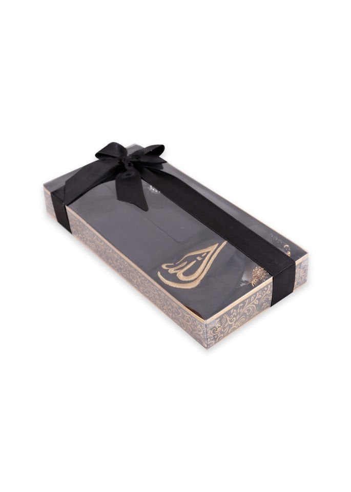 ENFAL SERİSİ KUTULU (Seccade+Disko Top Tespih+Nakışlı Kese+Güpürlü Çanta+Yasin) SET NO:1 SİYAH