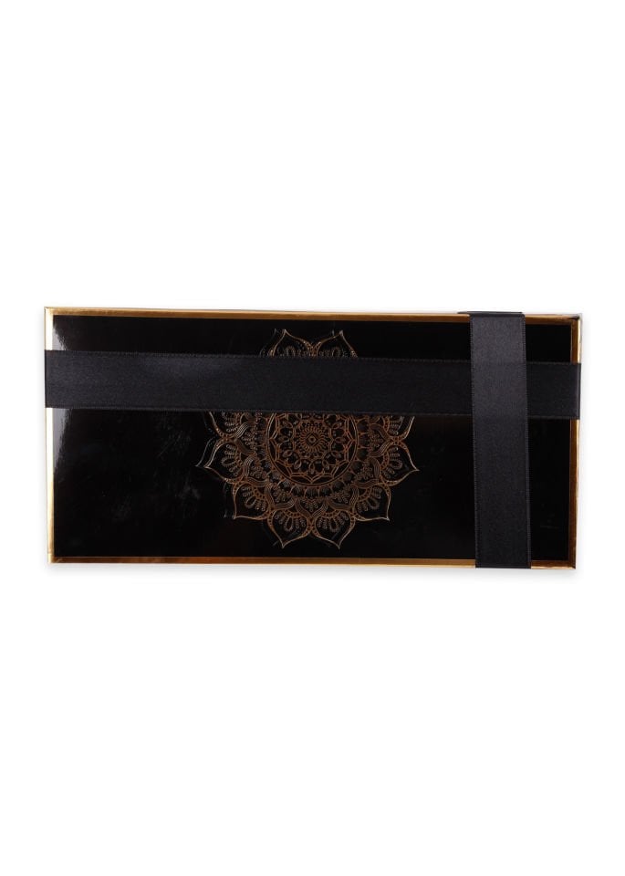 ENFAL SERİSİ KUTULU (Seccade+Disko Top Tespih+Nakışlı Kese+Güpürlü Çanta+Yasin) SET NO:1 SİYAH