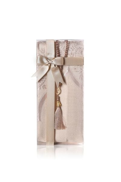 ESİLA SERİSİ 2'li SET (Pamuk Seccade+ İnci Tespih) NO:2 GOLD