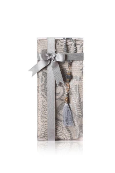 ESİLA SERİSİ 2'li SET (Pamuk Seccade+ İnci Tespih) NO:2 GRİ