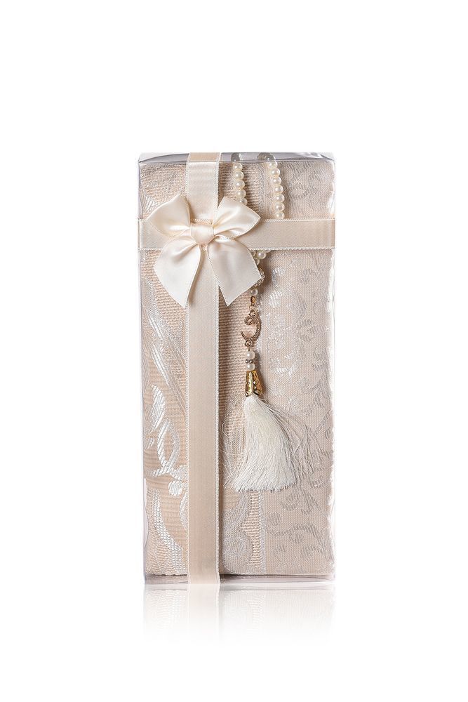 ESİLA SERİSİ 2'li SET (Pamuk Seccade+ İnci Tespih) NO:2 KREM