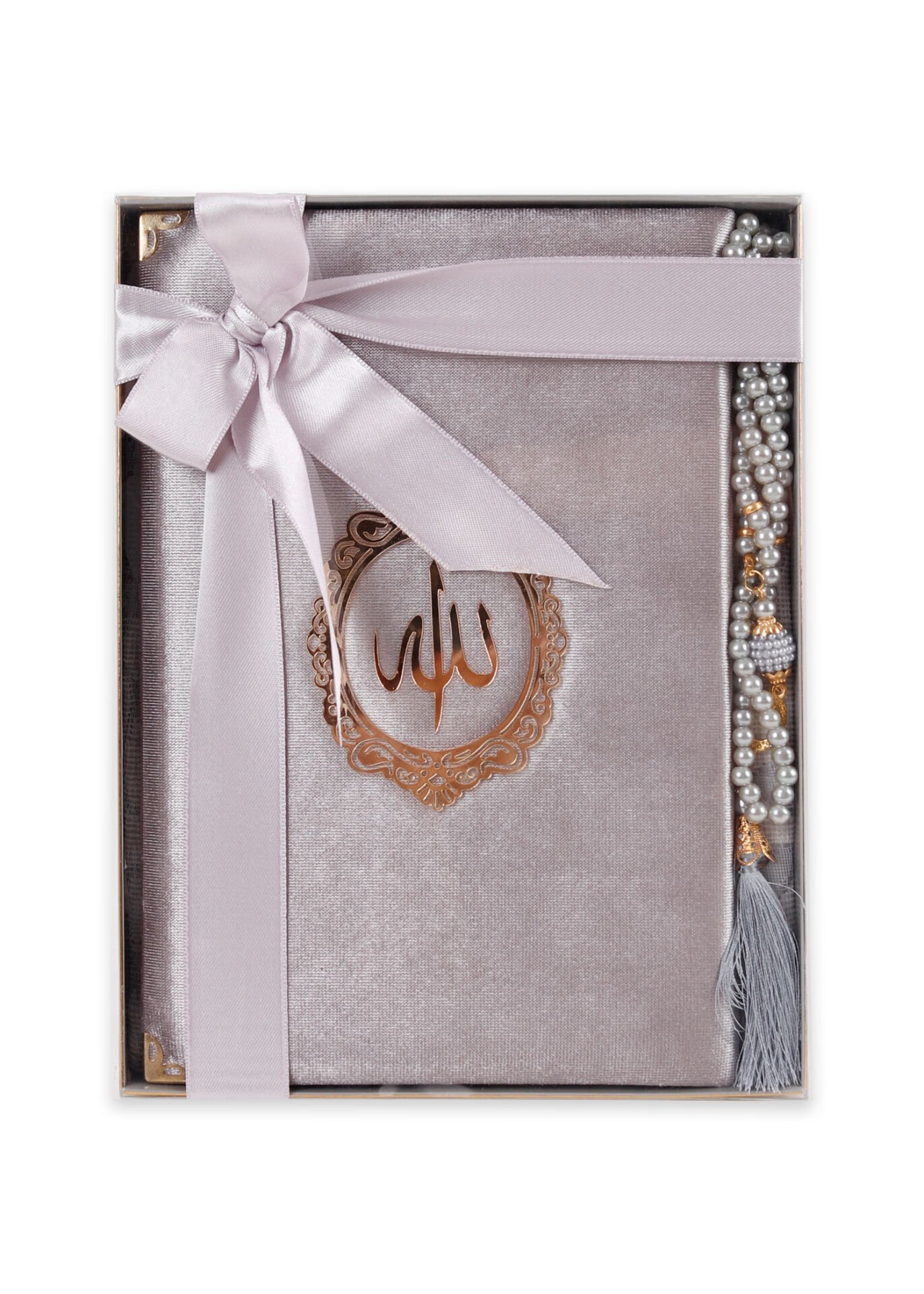 BERRA SERİSİ KUTULU (Pamuk Seccade+ 128 Sayfa Yasin+İnci Tespih ) NO:1 GRİ