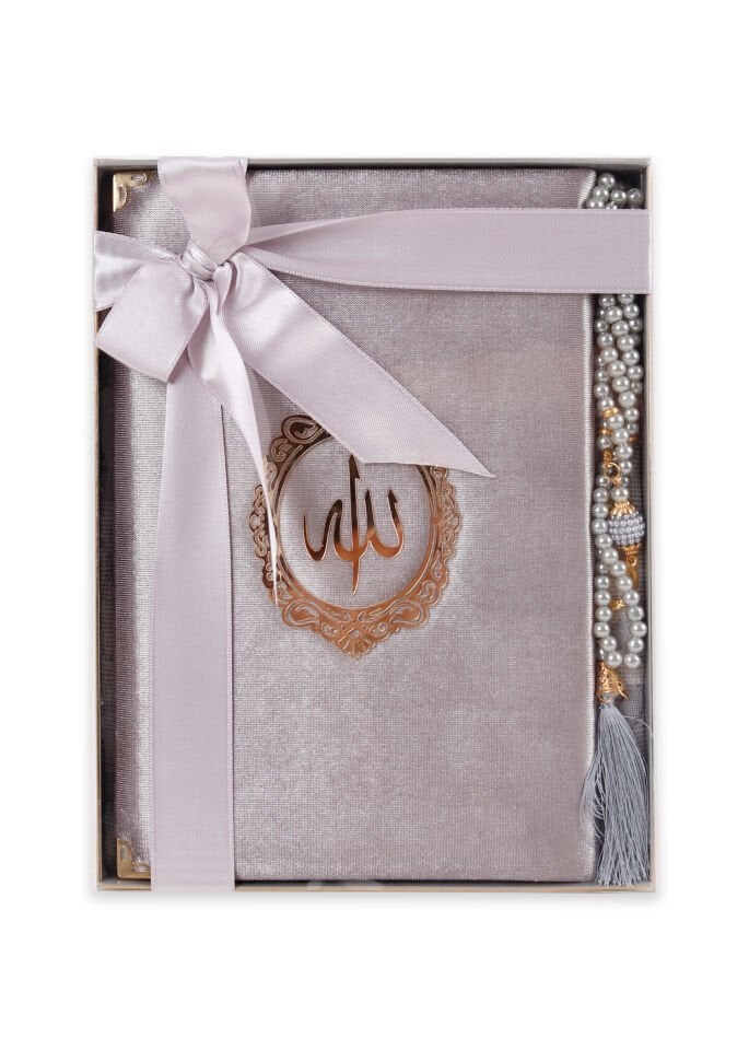 BERRA SERİSİ KUTULU (Pamuk Seccade+ 128 Sayfa Yasin+İnci Tespih ) NO:1 GRİ