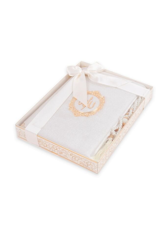 BERRA SERİSİ KUTULU (Pamuk Seccade+ 128 Sayfa Yasin+İnci Tespih ) NO:1 KREM