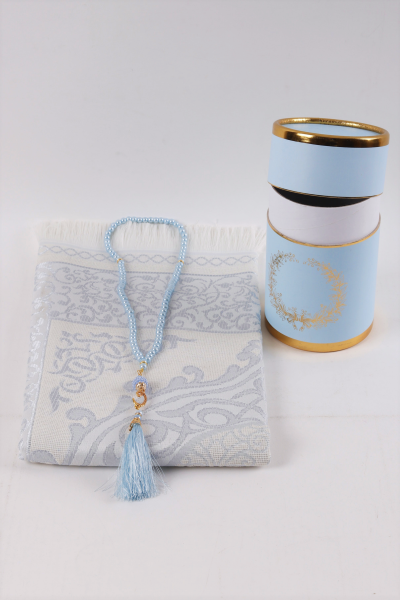 Silindir  Kutu (Seccade +İnci Tespih) BEBE MAVİ