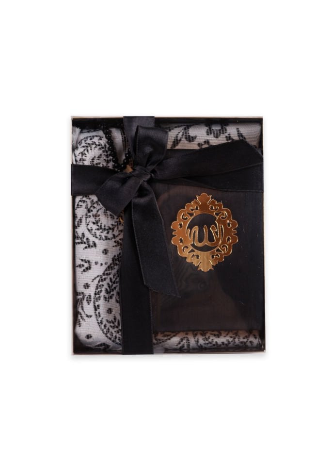 AMİNE SERİSİ KUTULU (Pamuk Seccade+İnci Tespih+Şantuk Kaplama Kuran) NO:1 SİYAH