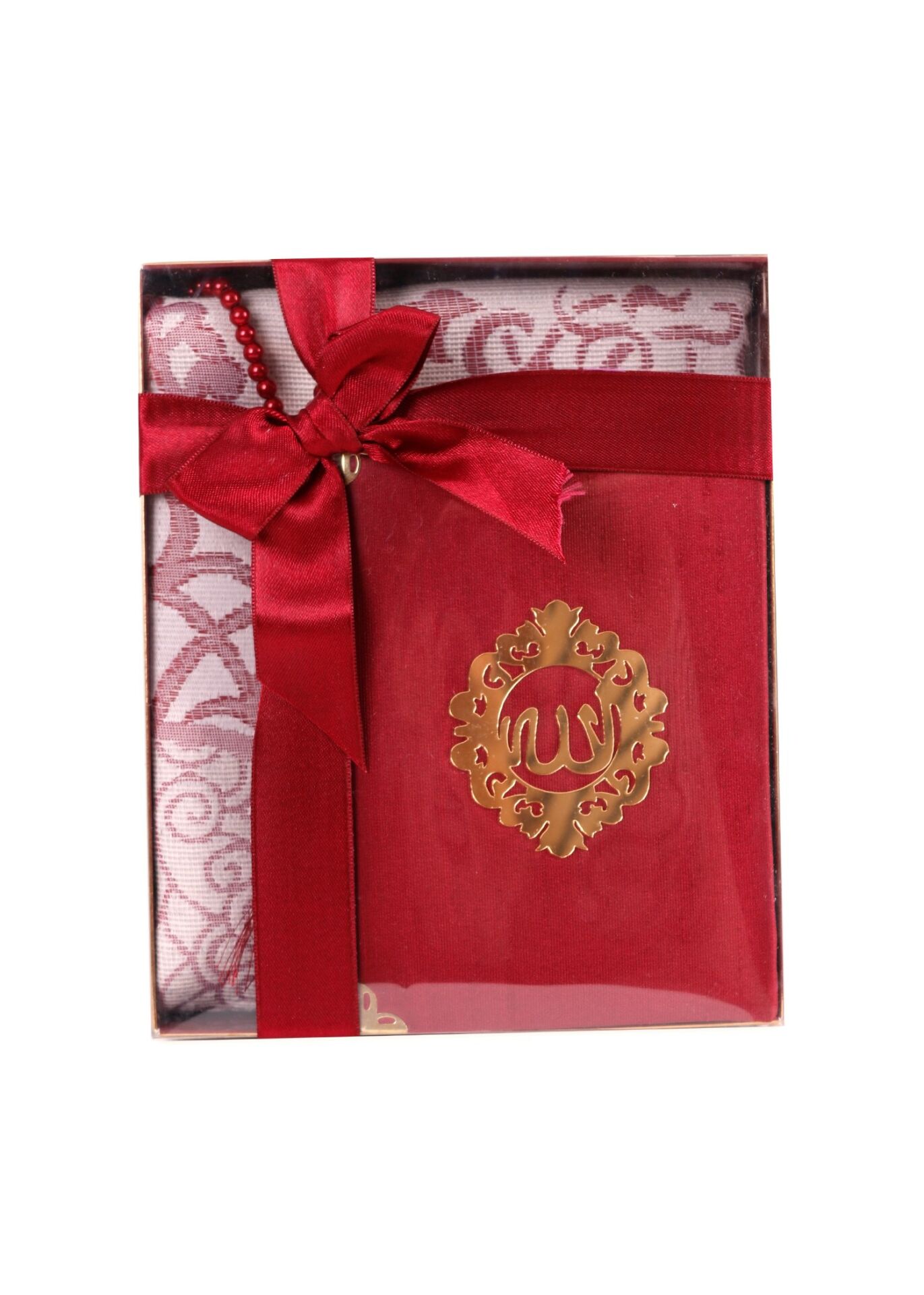 AMİNE SERİSİ KUTULU (Pamuk Seccade+İnci Tespih+Şantuk Kaplama Kuran) NO:1 BORDO