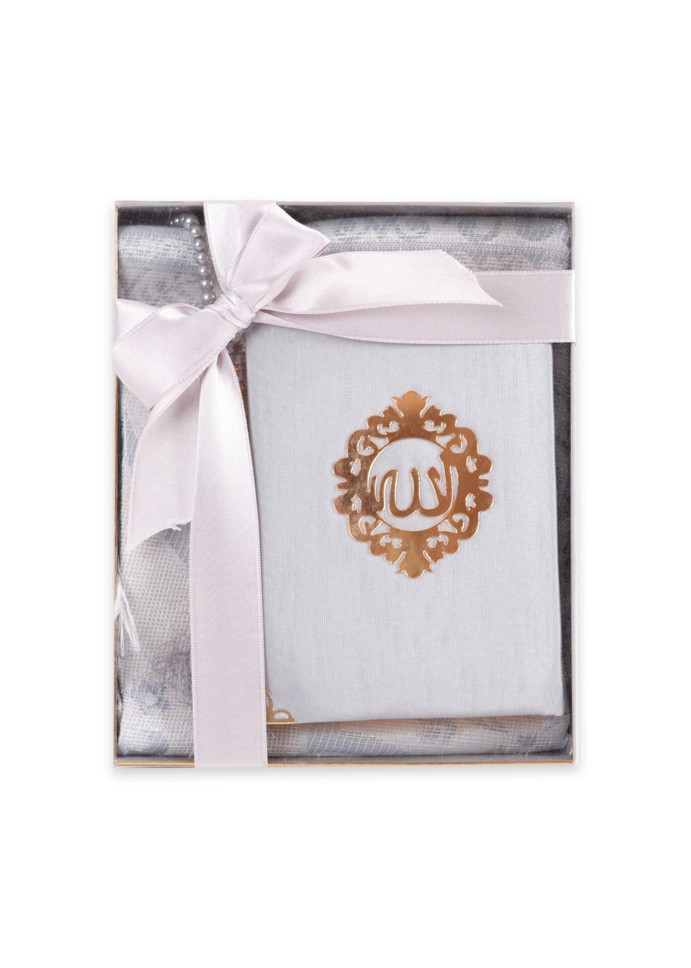 AMİNE SERİSİ KUTULU (Pamuk Seccade+İnci Tespih+Şantuk Kaplama Kuran) NO:1 GRİ